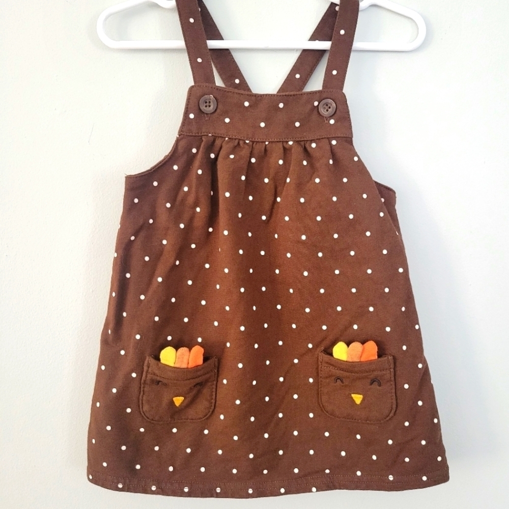 4/$20 Carter's Turkey polka dot brown dress size 18 months
